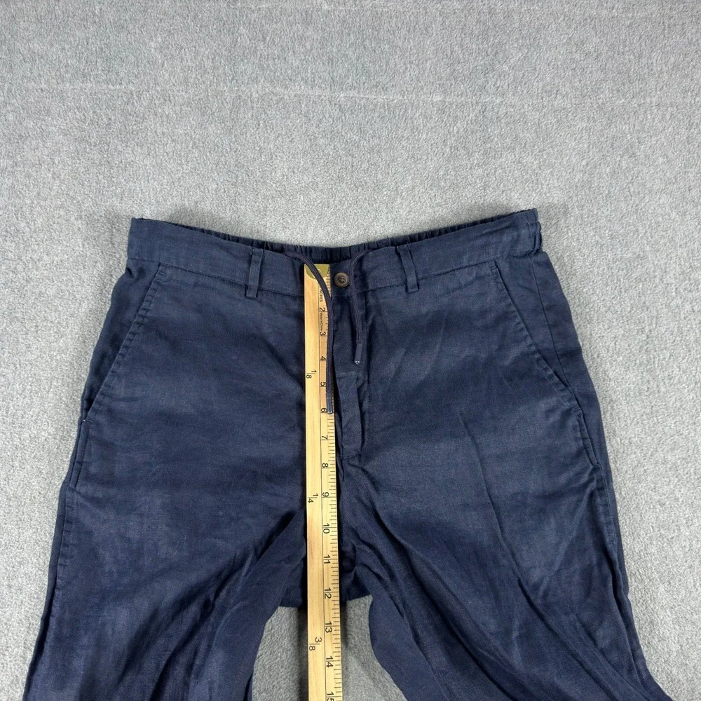 Zara Linen Blend Pants Womens Medium Navy Drawstring Straight Leg Summer
